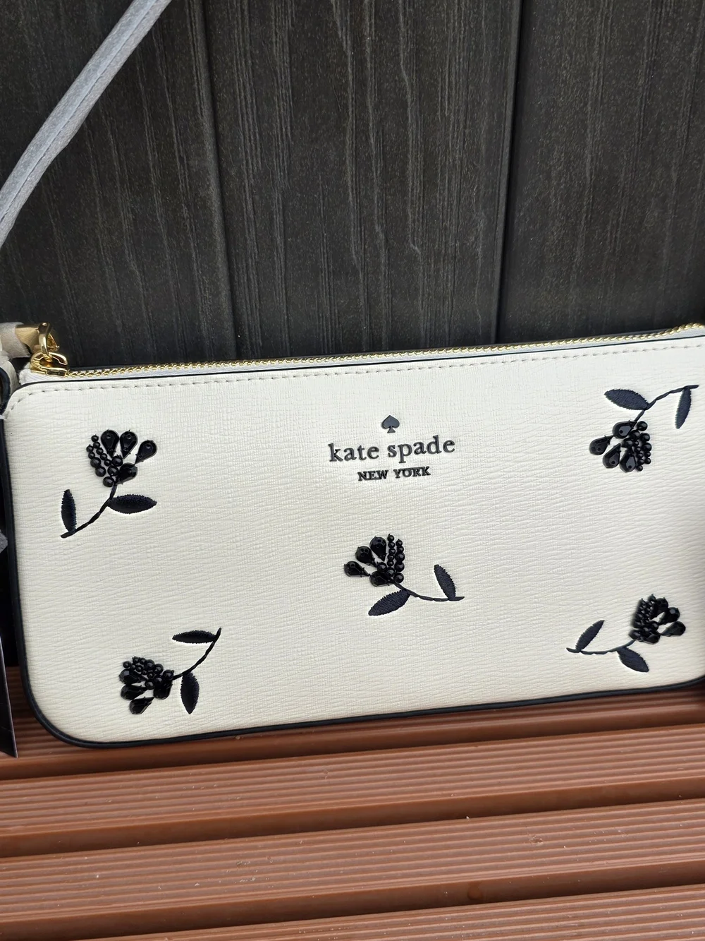 Kate Spade New York Cream Floral Leather Wristlet